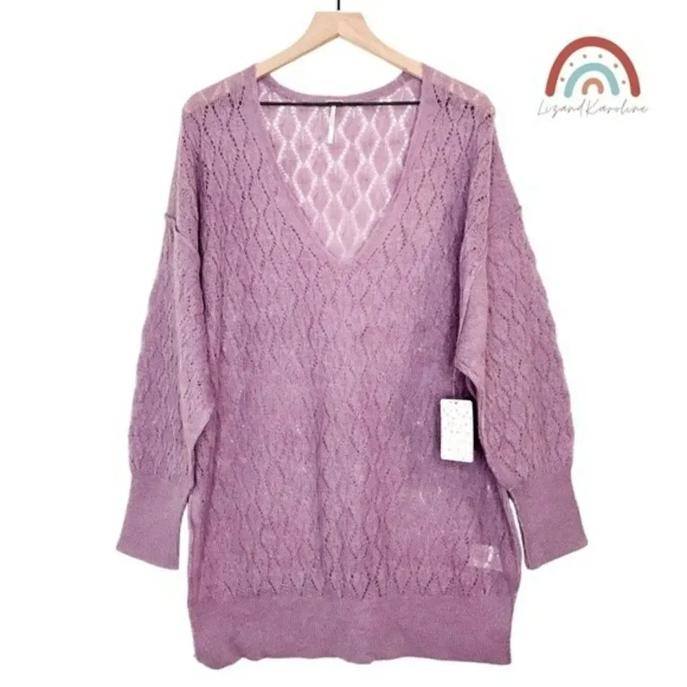 New! Free People Say Hello Wool Alpaca Knit Open Stitch Oversized Sweater